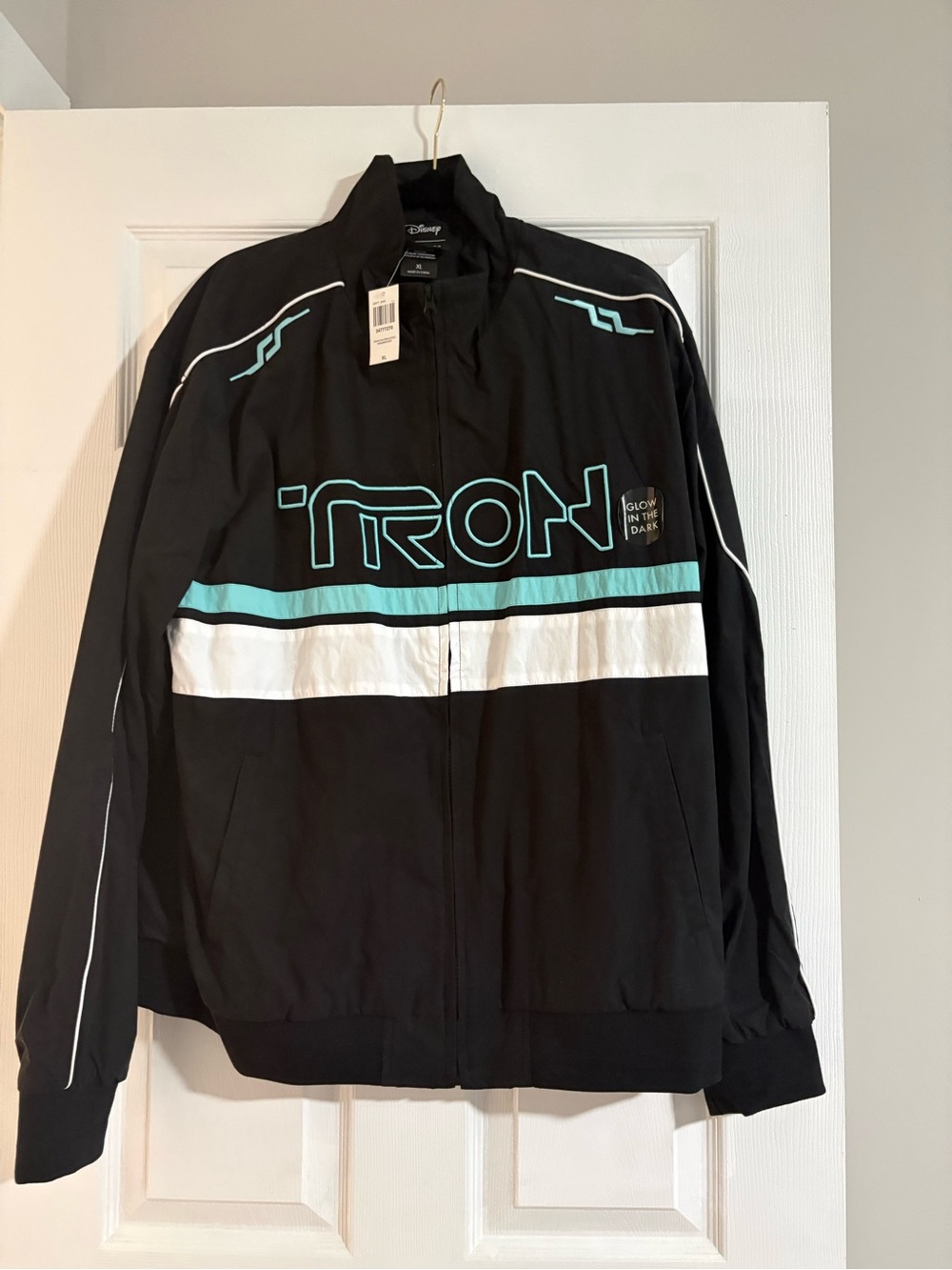 Disney Black TRON Glow-In-The-Dark Windbreaker with Aqua and White Accents